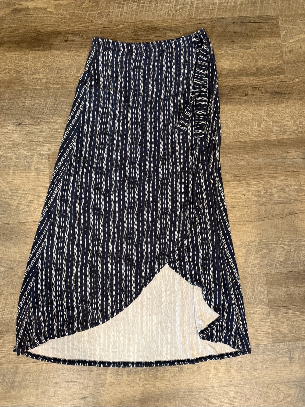 Loveappella Navy and White High-Low Wrap Skirt